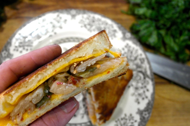 cheese and kimchi toasted sandwich